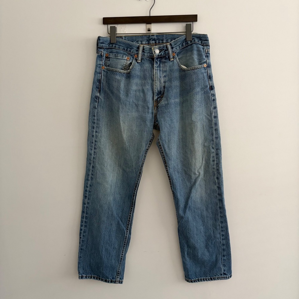Levis 505 Regular Fit Straight Leg Jeans Blue Denim W34 L29 Mens